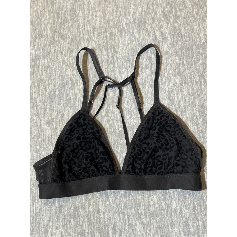 Aerie Bralette Velvet Plunge‎ Animal Print Women XS Black Burnout Triangle EUC